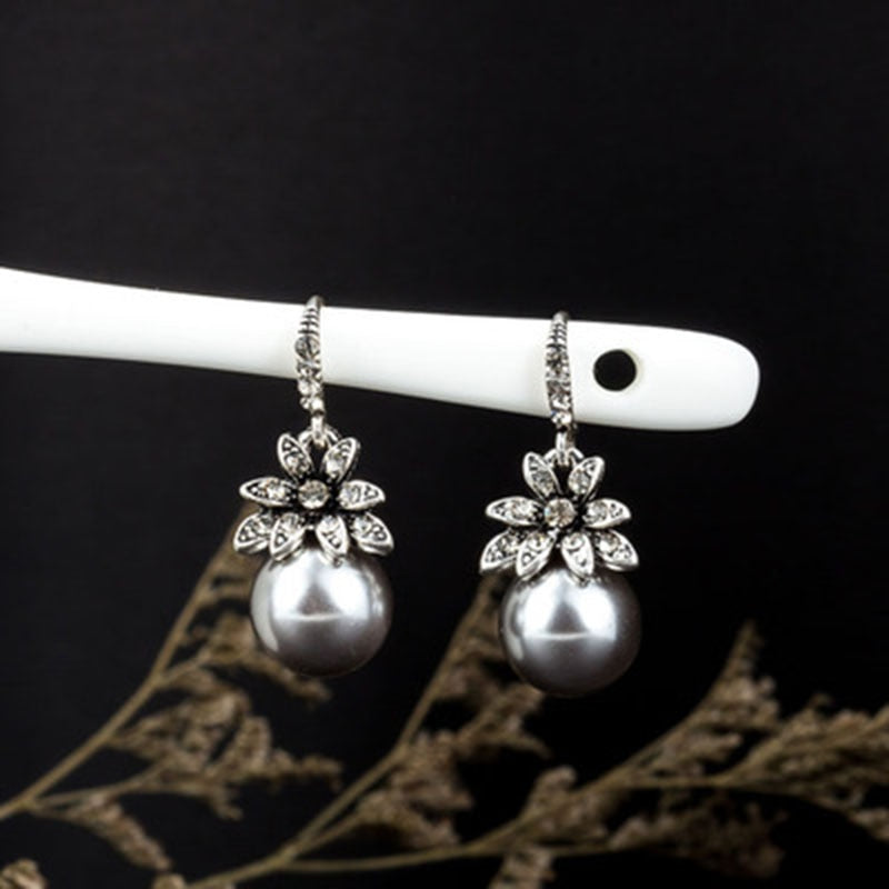 Grey Pearl Drop Earrings Modern Women Stylish Gift Jewelry Ear Fashion Pendant