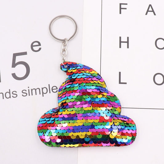 Colorful Poo Design Sequin Keychain Sparkling Love Keyring Women Shoulder Bag