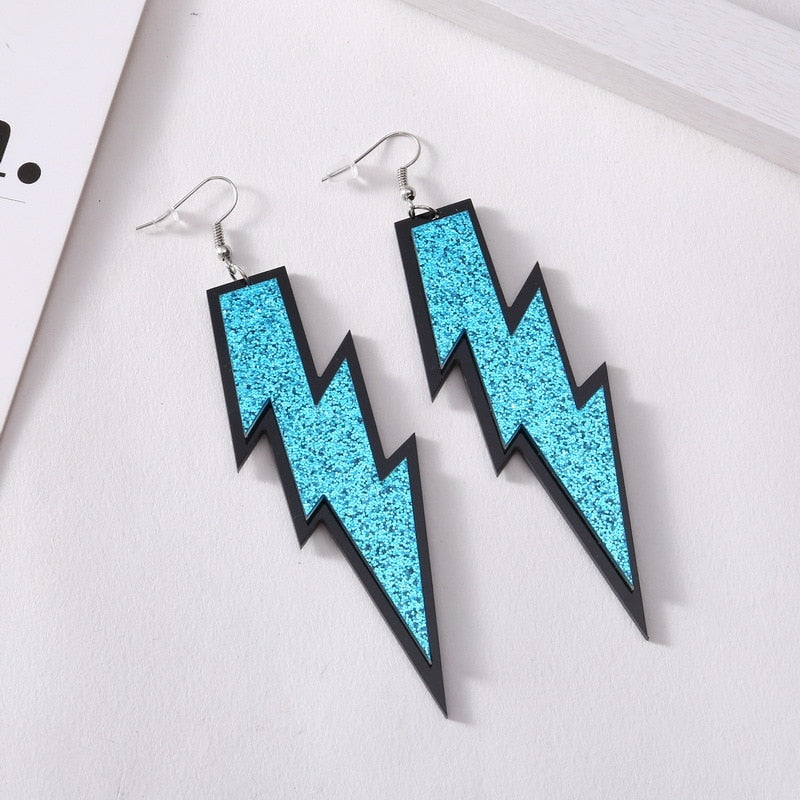 Light Blue Glitter Lightning Acrylic  Earrings Women Girl Fashion Trendy Jewelry