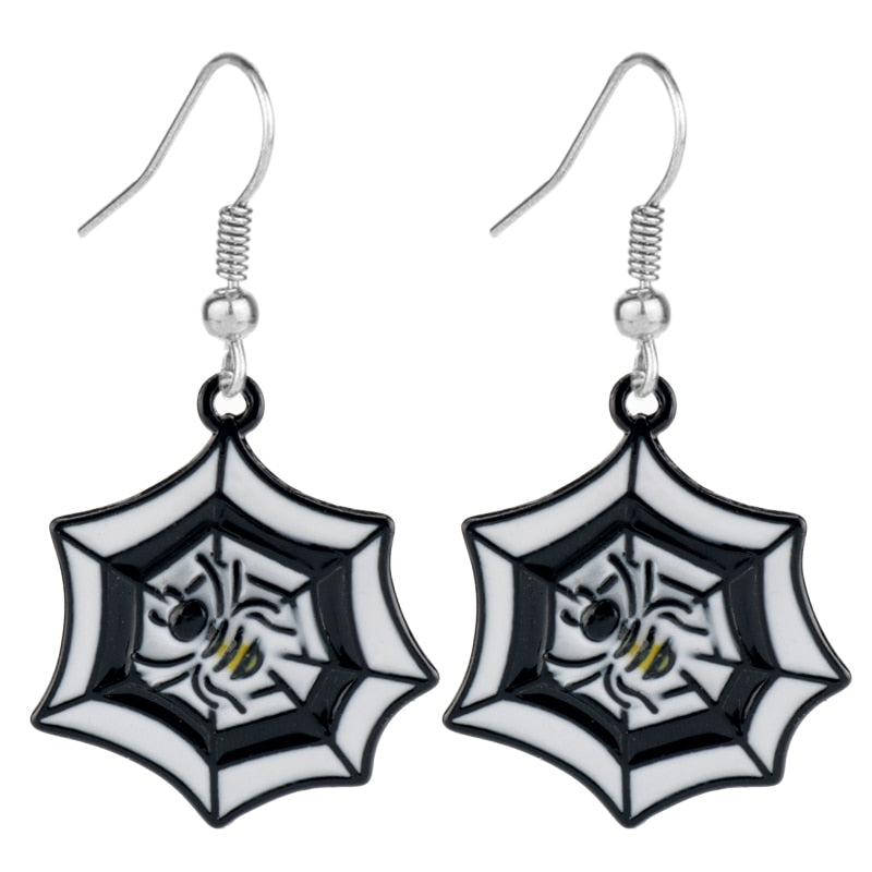 Black and White Spider Web Dangle Earrings for Girls Women Birthday Gift Lovely
