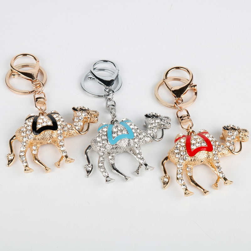 3 Colors Rhinestone Camel Keychain Cartoon Key Ring Anime Pendant Key Holder Art