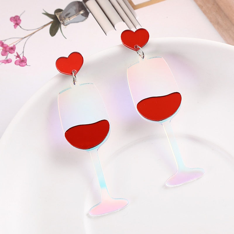 Wine Heart Glass Drop Earrings Women Travel Fashion Cartoon Earrings Creative