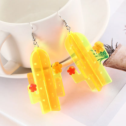 Yellow Cactus Drop Earrings Women Travel Fashion Cartoon Earrings Creative