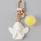5 Colors White Angel Keychain Charms Women Cute Mini Jelly Ball Pendant Key Ring