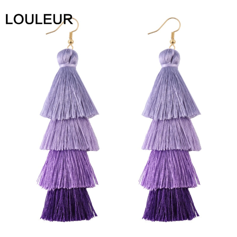 39 Styles  4 Layer Bohemian Multicolor Statement Tassel Dangle Earrings Women