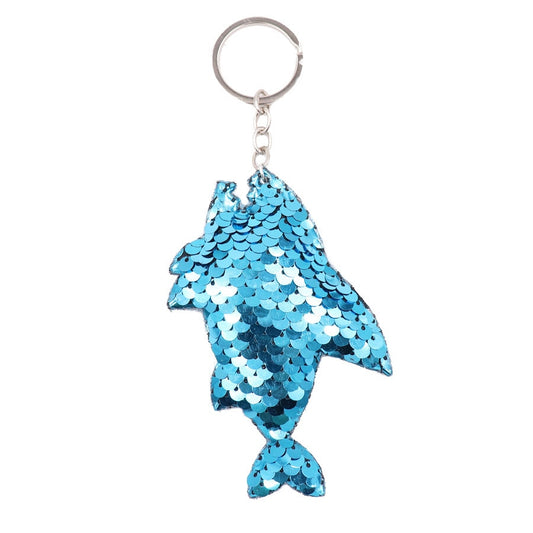 Blue Shark Fish Sequin Keychain Sparkling Love Keyring Women Shoulder Bag Mobile