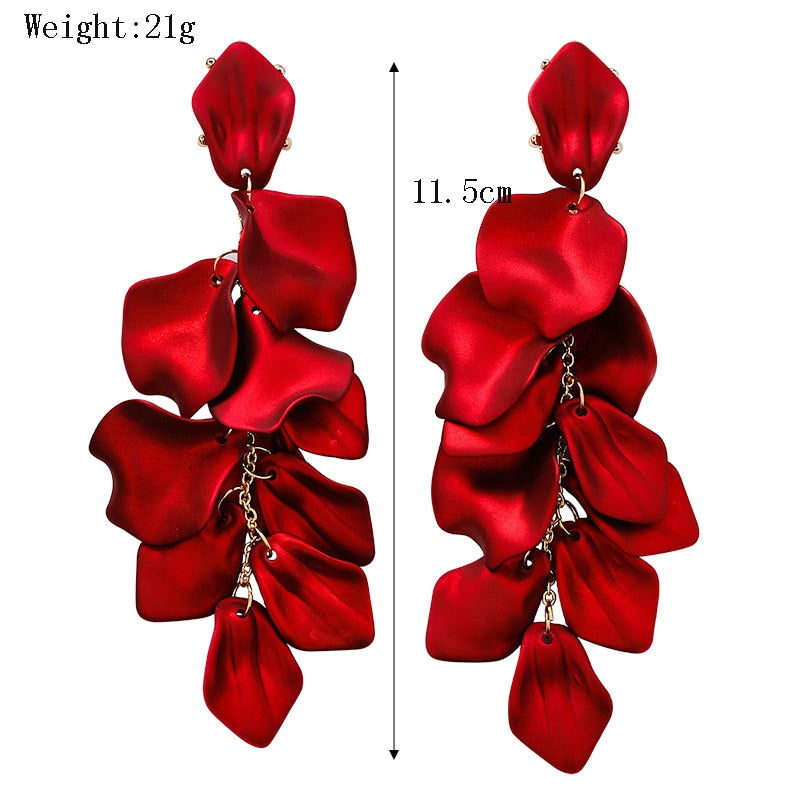 Red Petal Tassel Dangle Earrings Fashion Party Girls Pendant Earrings Women