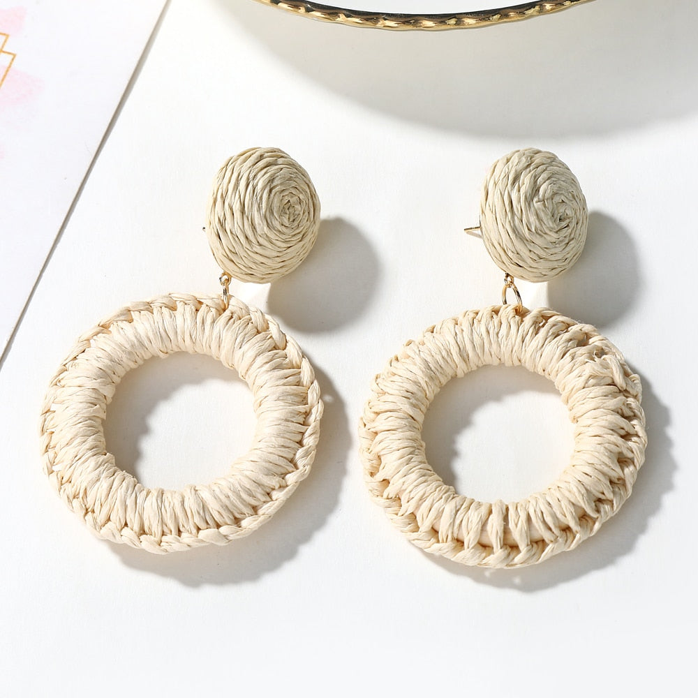 29 Styles Wooden Straw Woven Rattan Vine Braid Drop Earrings Modern Women