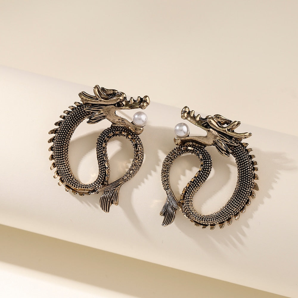 Dragon Pearl Drop Earrings Women Travel Fashion Cartoon Earrings Creative