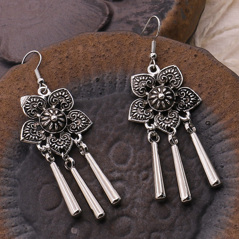 Textured Lotus Flower Dangling Drop Earrings Female Fashion Earrings Jewelry