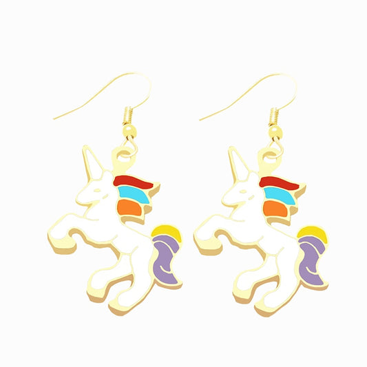 Colorful Unicorn Drop Dangle Earrings Cartoon Ear Pendants Accessories Women Art