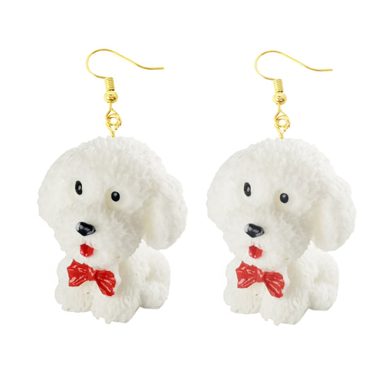 White Fluffy Dog Drop Earrings Cartoon Art Women Party Jewelry Ear Fashion