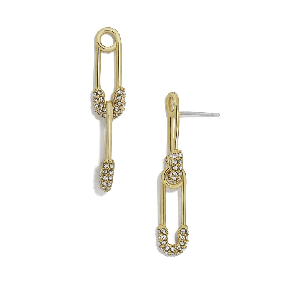 Double Safety Pin Stud Earrings Women Girl Fashion Trendy Jewelry Accessories