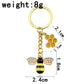 6 Styles Alloy Drip Oil Rhinestone Bee Keychain Hexagon Honeycomb Charms Key
