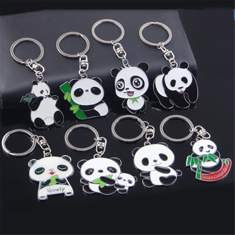 8 Styles Panda Keychain Stainless Steel Key Chain Charms Women Bag Cartoon