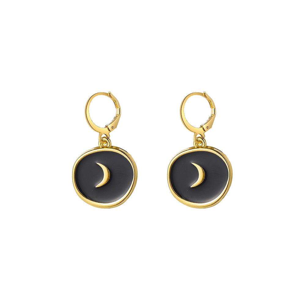 Black Moon Disc Dangle Earrings Fashion Party Girls Pendant Earrings Women