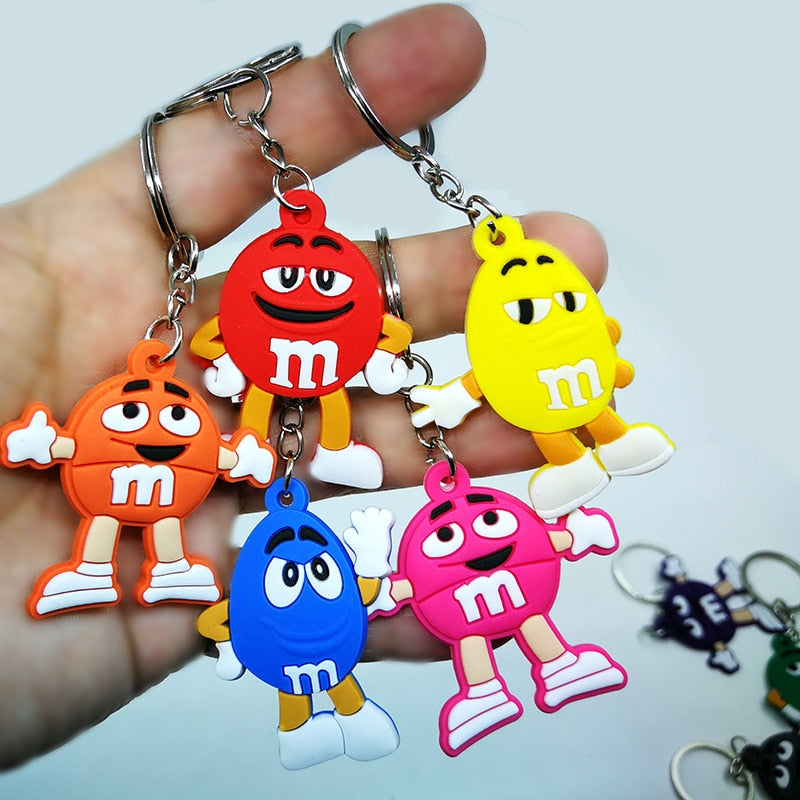 8 Styles Multicolor Candy M&M Keychain Cartoon Creative Gift Key Holder Keyring