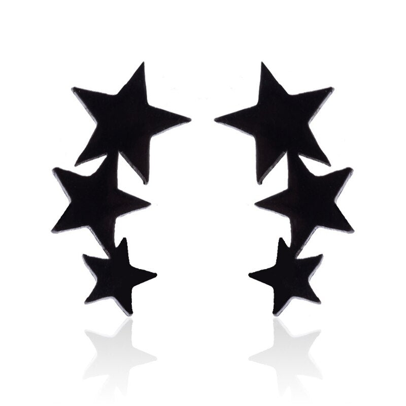 9 Styles Black Star Heart Geometric Stainless Steel Stud Earrings Women Jewelry