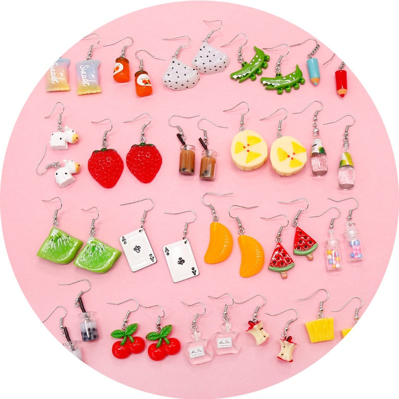 20 Styles Funny Design Fruits Animals Dangle Earrings Fashion Party Girls