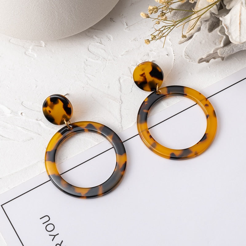 Tortoiseshell Round Dangle Earrings Women Party Wedding Jewelry Dangle Gifts