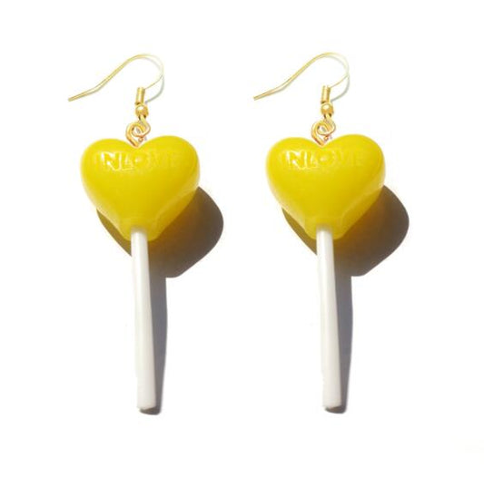 Yellow Heart Resin Candy Lollipop Drop Earrings Cartoon Ear Pendants Accessories