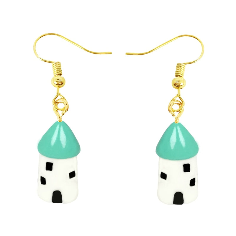 Green Tower Drop Earrings Women Art Fashion Cartoon Earrings Creative Jewelry