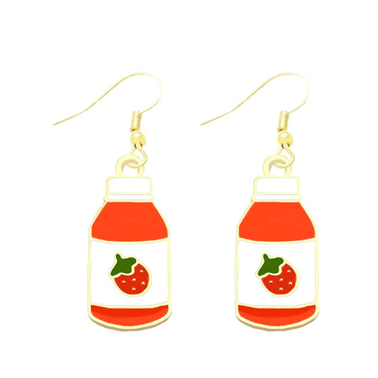 Strawberry Drink Drop Earrings Cartoon Ear Pendants Accessories Women Art