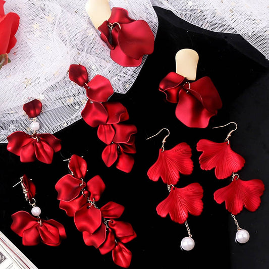 11 Styles Red Rose Flower Long Dangle Earrings Fashion Party Girls Pendant