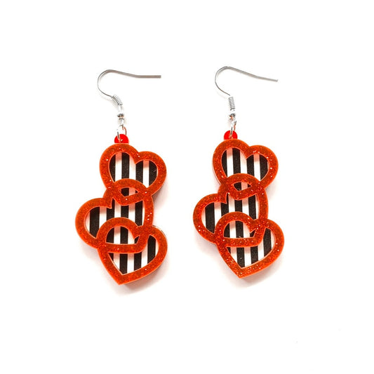 Acrylic Striped Hearts Dangle Earrings Women Girl Fashion Trendy Jewelry