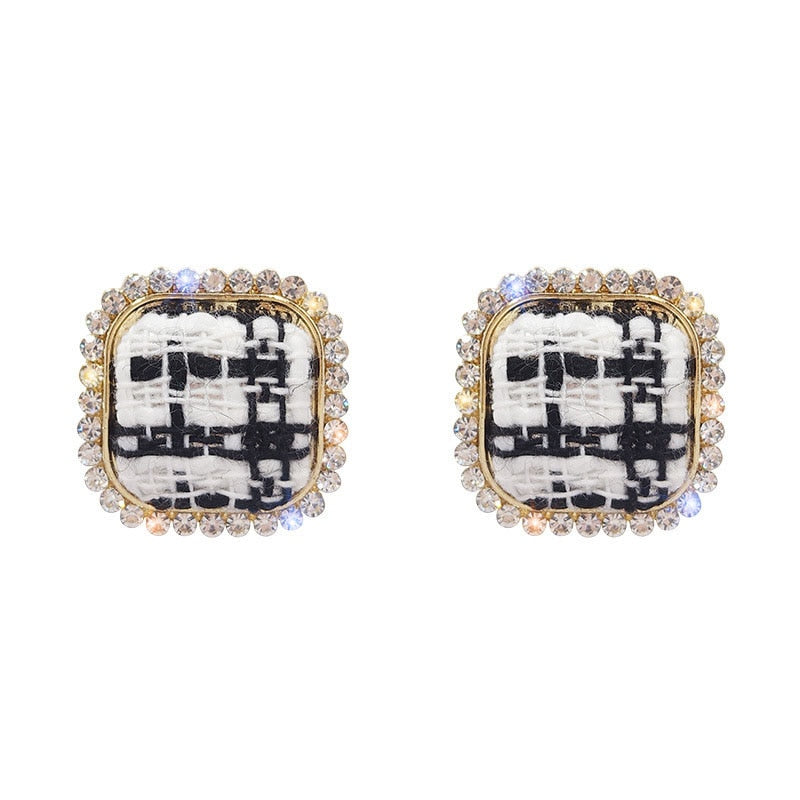 Black and White Plaid Fashion Trendy Stud Earrings Accessory Women Jewelry Gift