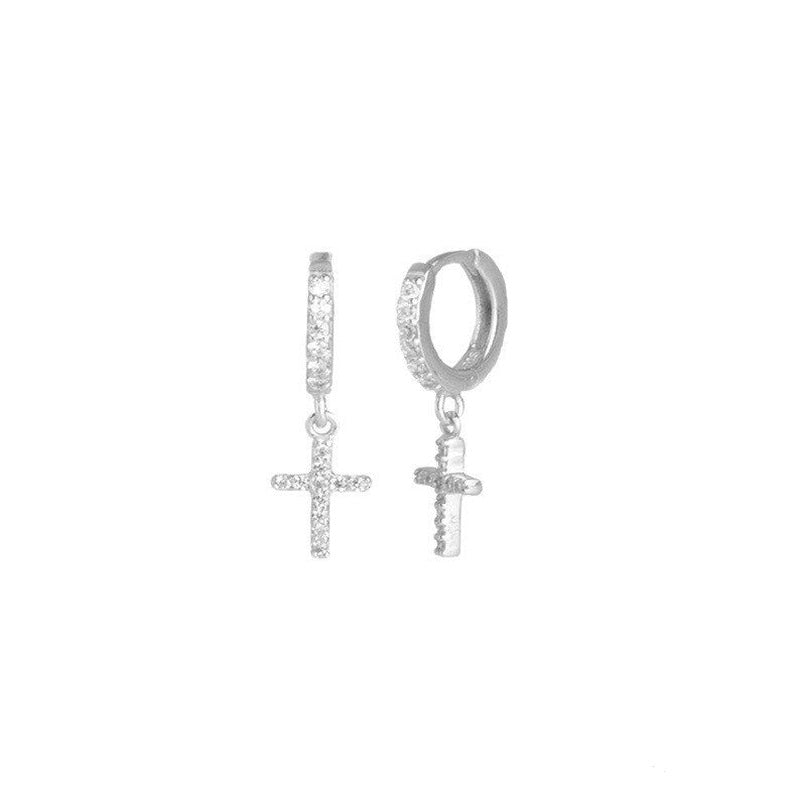 Silver-colored Crystal Cross Piercing Cartilage Earrings Women Girl Fashion