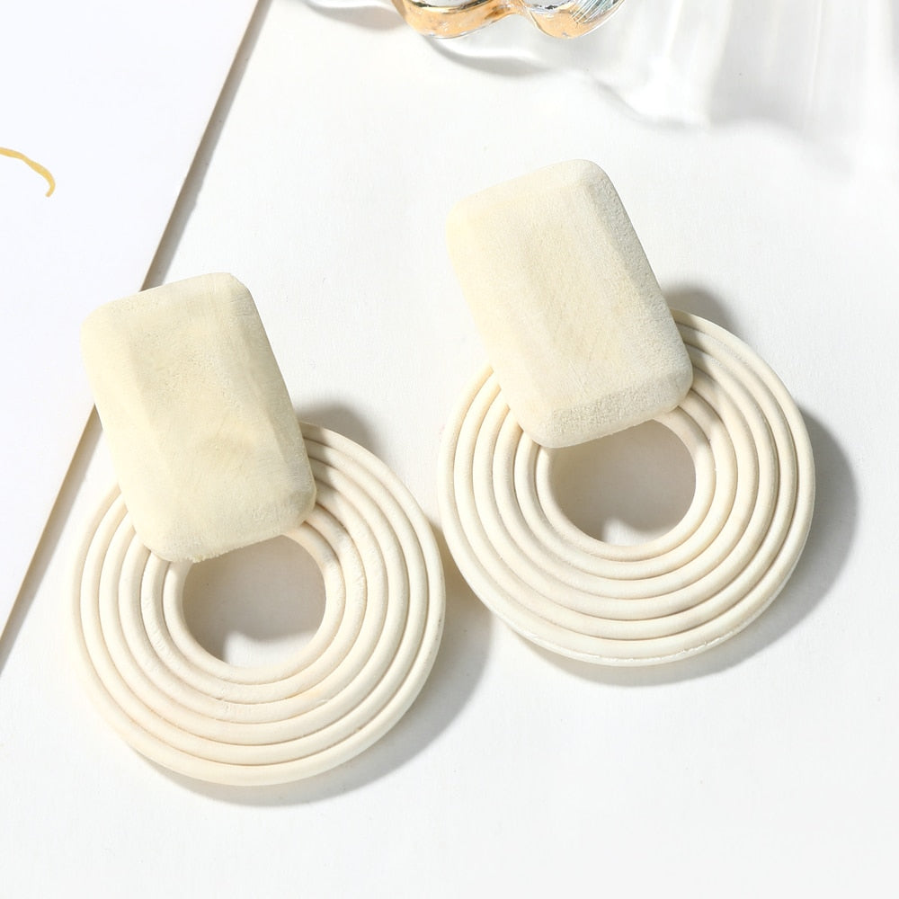 White Wooden Drop Earrings Modern Women Stylish Gift Jewelry Ear Fashion Pendant