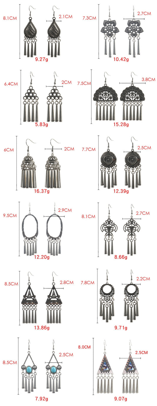 Vintage Arch Six Metal Tassel Dangling Drop Earrings Female Fashion Earrings