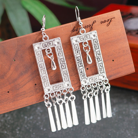Rectangular Textured Retro Dangle Earrings Women Gifts Earring Cute Girls
