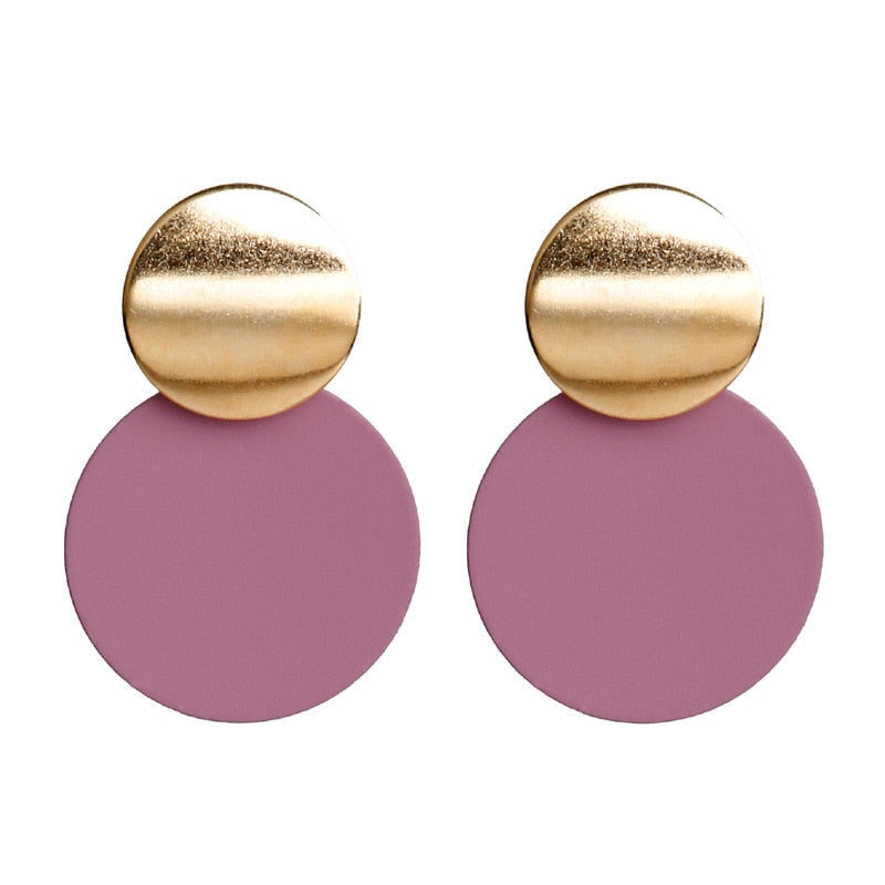 Dusty Pink Detail Round Drop Earrings Cartoon Art Women Party Jewelry Ear