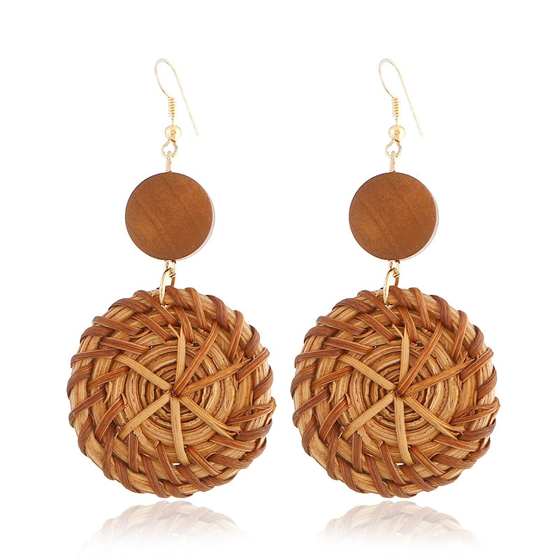 29 Styles Wooden Straw Woven Rattan Vine Braid Drop Earrings Modern Women