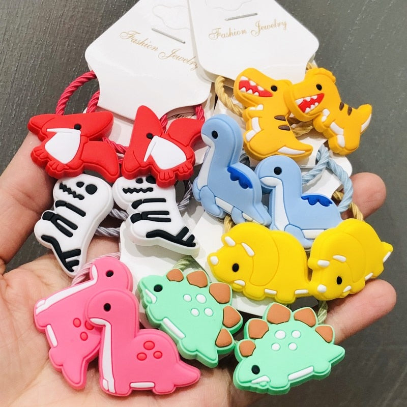 2Pcs Animal Dinosaur Cute Colorful Hair Accessories Children Rubber Bands