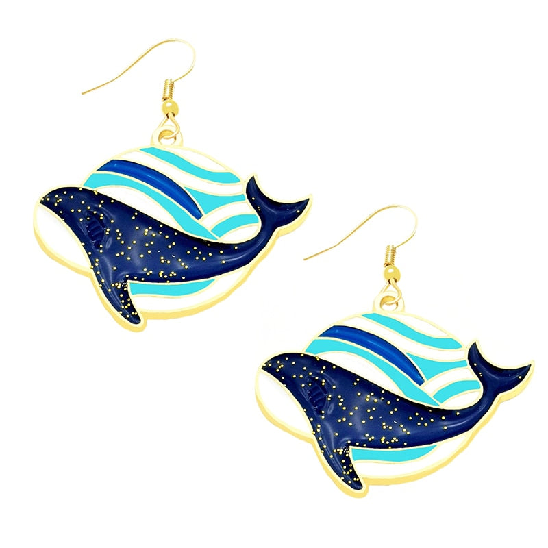 Blue Whale Drop Earrings Cartoon Ear Pendants Accessories Women Art Jewelry