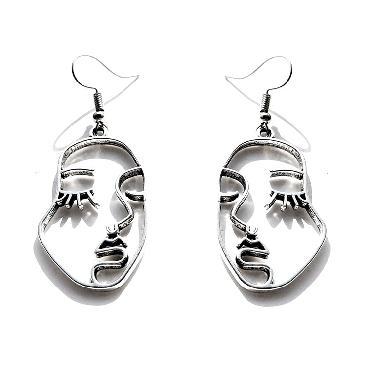 Handmade Girl Face Metal Drop Earrings Women Travel Fashion Cartoon Earrings