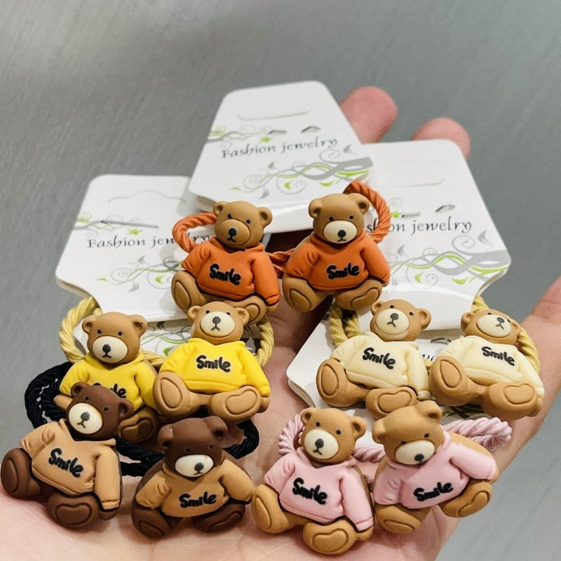 18 Styles 2Pcs/set Animals Bear Hair Accessories Children Rubber Bands