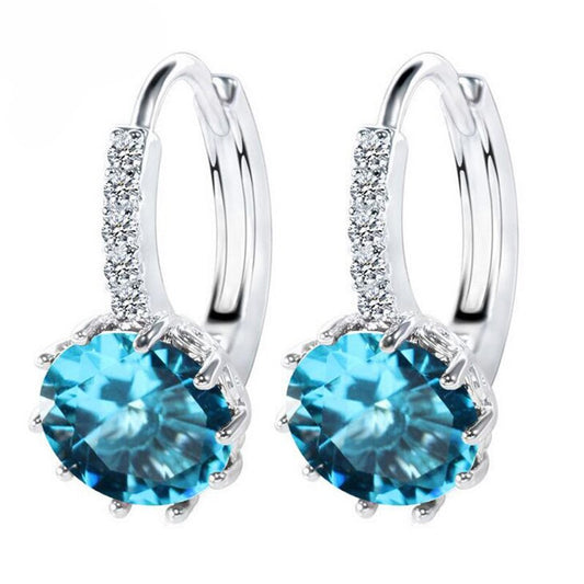 Aqua Blue Rhinestone Ear Buckle Ear Studs Earrings Female Fashion Earrings