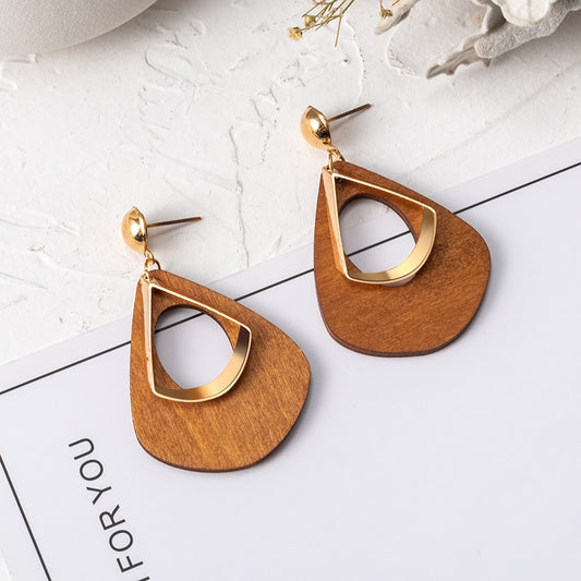 Wooden Design Dangle Earrings Women Party Wedding Jewelry Dangle Gifts Earrings