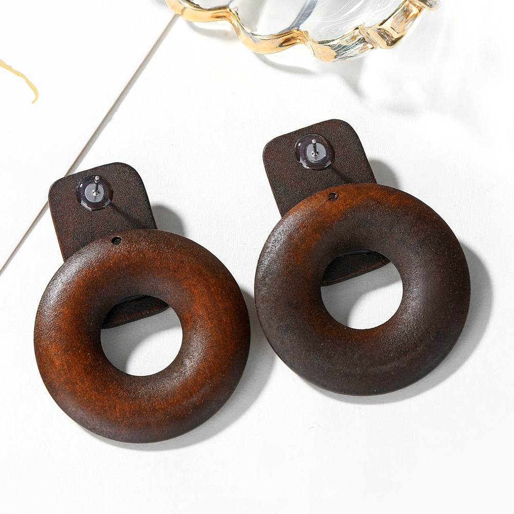 Dark Wooden Drop Earrings Modern Women Stylish Gift Jewelry Ear Fashion Pendant