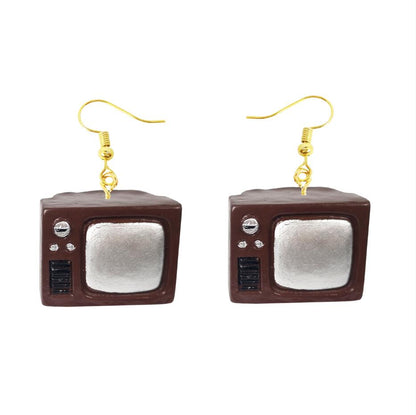 Retro TV Drop Earrings Cartoon Art Women Party Jewelry Ear Fashion Pendant