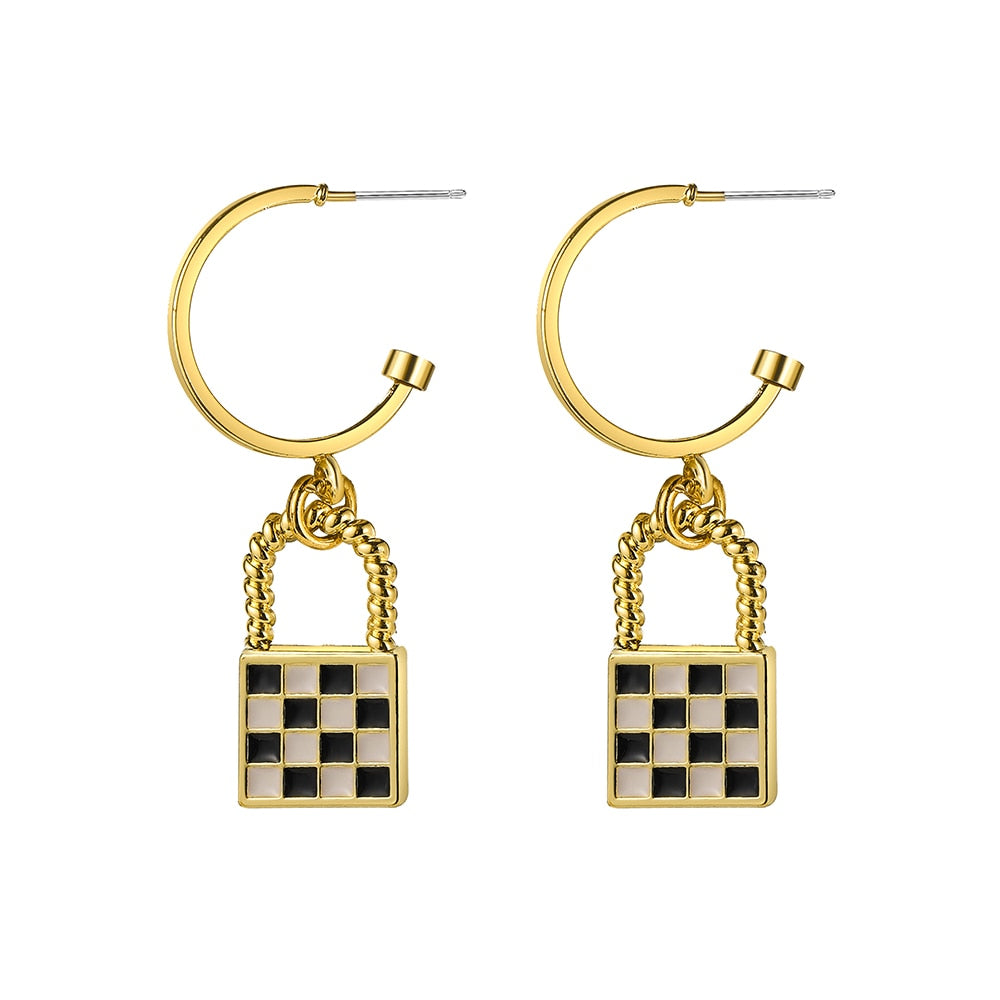 29 Styles Checkerboard Heart Lock Dangle Earrings Fashion Party Girls Pendant