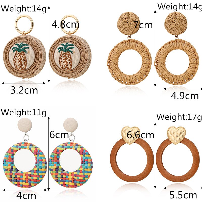 29 Styles Wooden Straw Woven Rattan Vine Braid Drop Earrings Modern Women