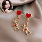 Lady Cute Bear with Red Heart Drop Earrings for Women Jewelry Girls Earrings