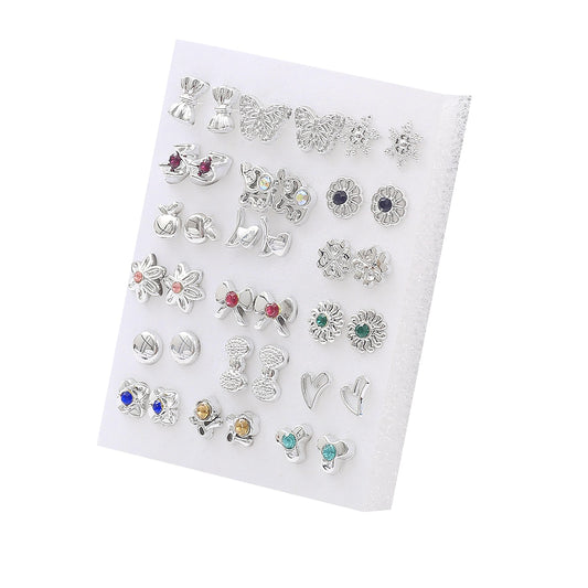 18 Pairs Bow Flower Stud Earrings Set Women Small Butterfly Girl Earring Jewelry