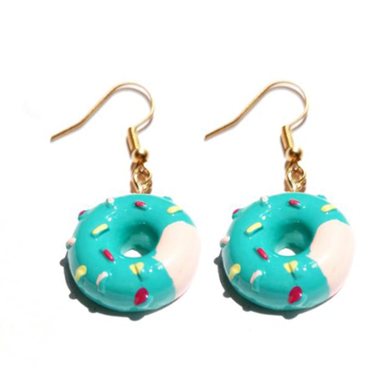 Resin Blue Glazed Donut Drop Earrings Women Art Fashion Cartoon Earrings