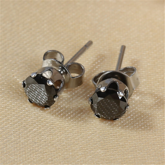 1 Pair Stainless Steel Cubic Zirconia Ear Post Stud Earrings Colorful Round